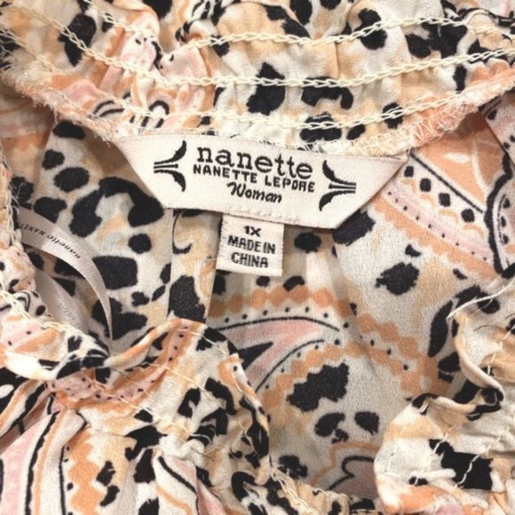 Nanette Lepore crepe chiffon boho animal print paisley peasant top. Size 1X - Picture 7 of 8